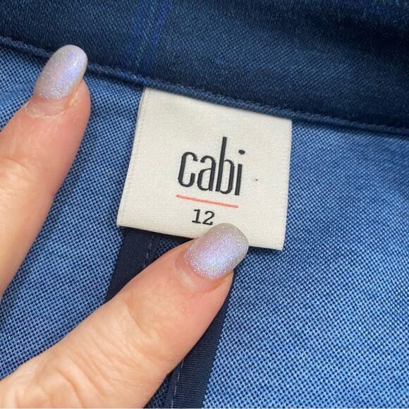 CAbi Windowpane Blazer Blue Plaid One Button Career Work Jacket Sz 12 - Picture 6 of 12